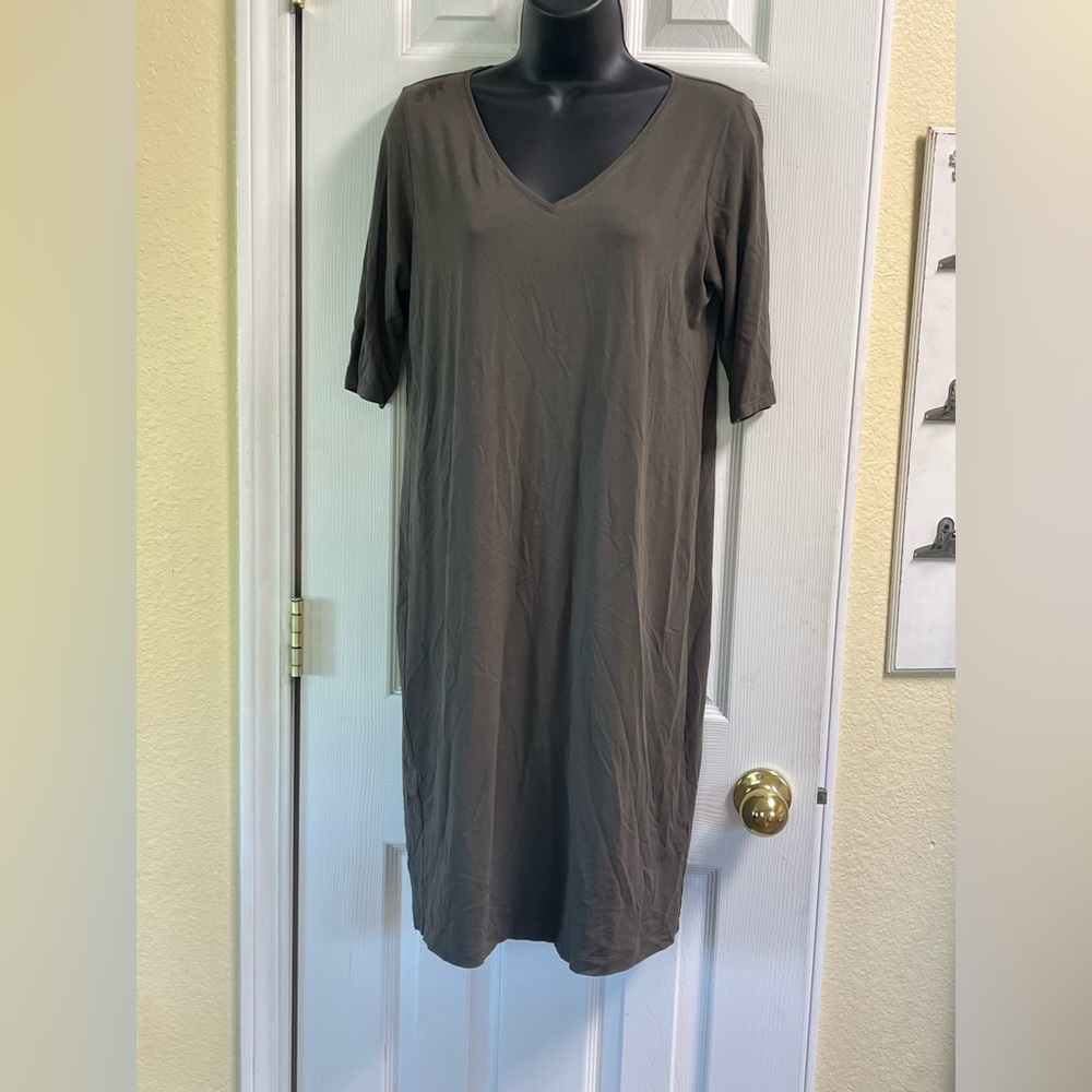 Eileen Fisher Olive Jersey Knit Tee T-Shirt Dress Women's Size S